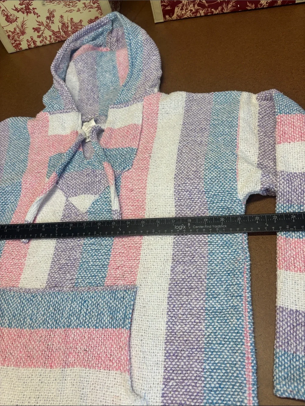 Pastel Striped Hooded Baja Sweater - Pink, Blue, White